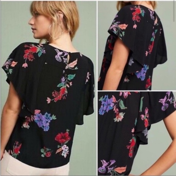 Gorgeous Anthropologie Maeve Floral Prato Flutter/ Short Sleeve Top Size XS - Picture 3 of 15